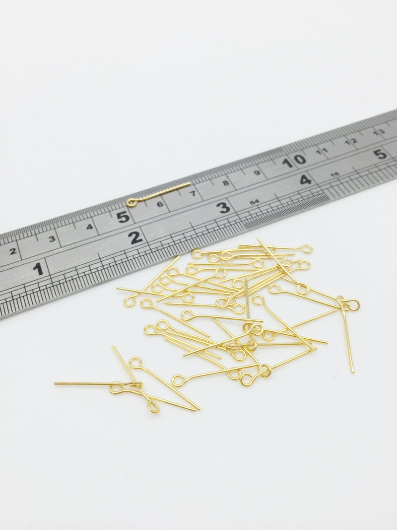 100 x 18K Gold Plated Eye Pins, 19x0.7mm (3329)