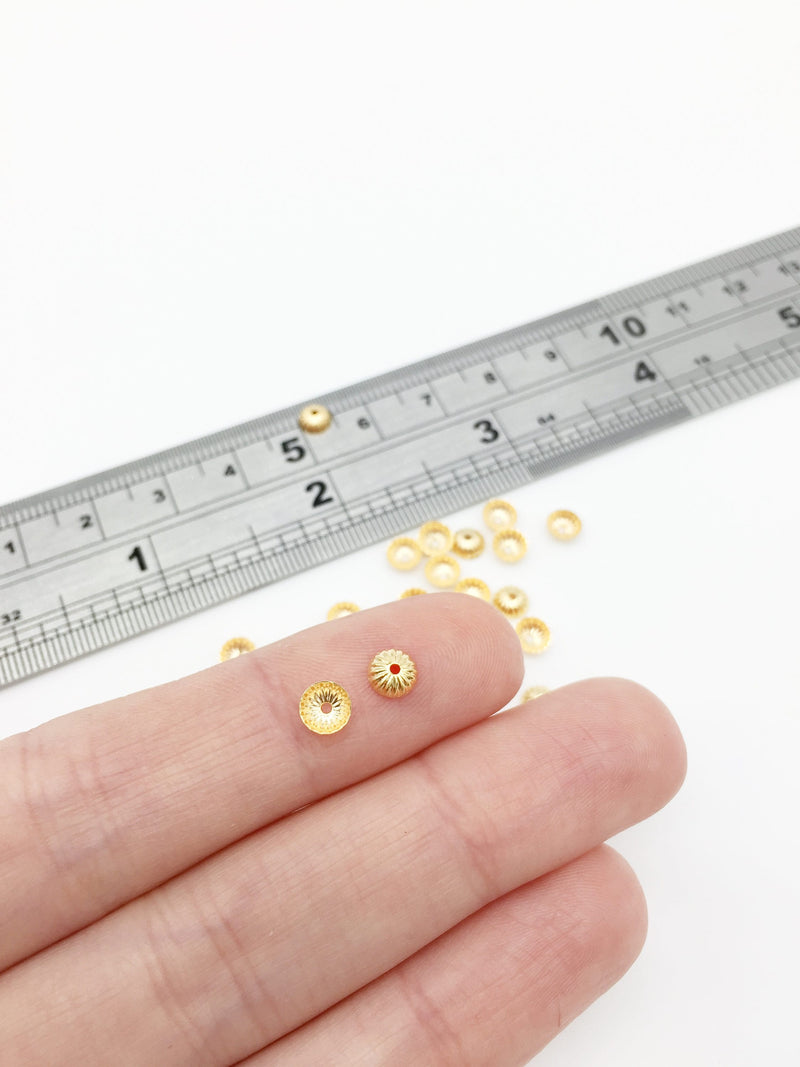 40 x 18K Gold Plated Bead Caps, 5mm Corrugated Gold Bead Caps (3337)