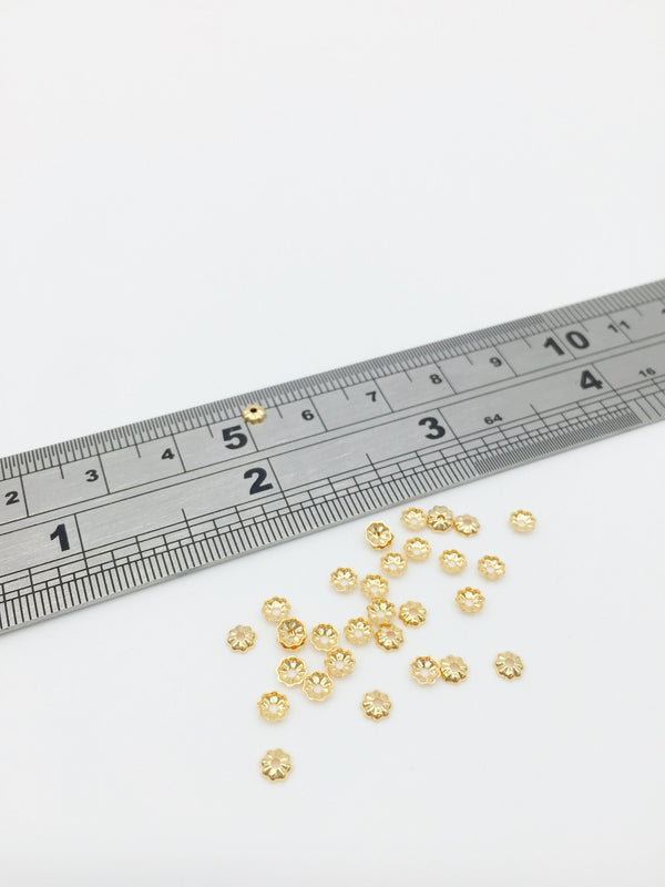 50 x 18K Gold Plated Bead Caps, 3.5mm Tiny Gold Flower Bead Caps (3338)