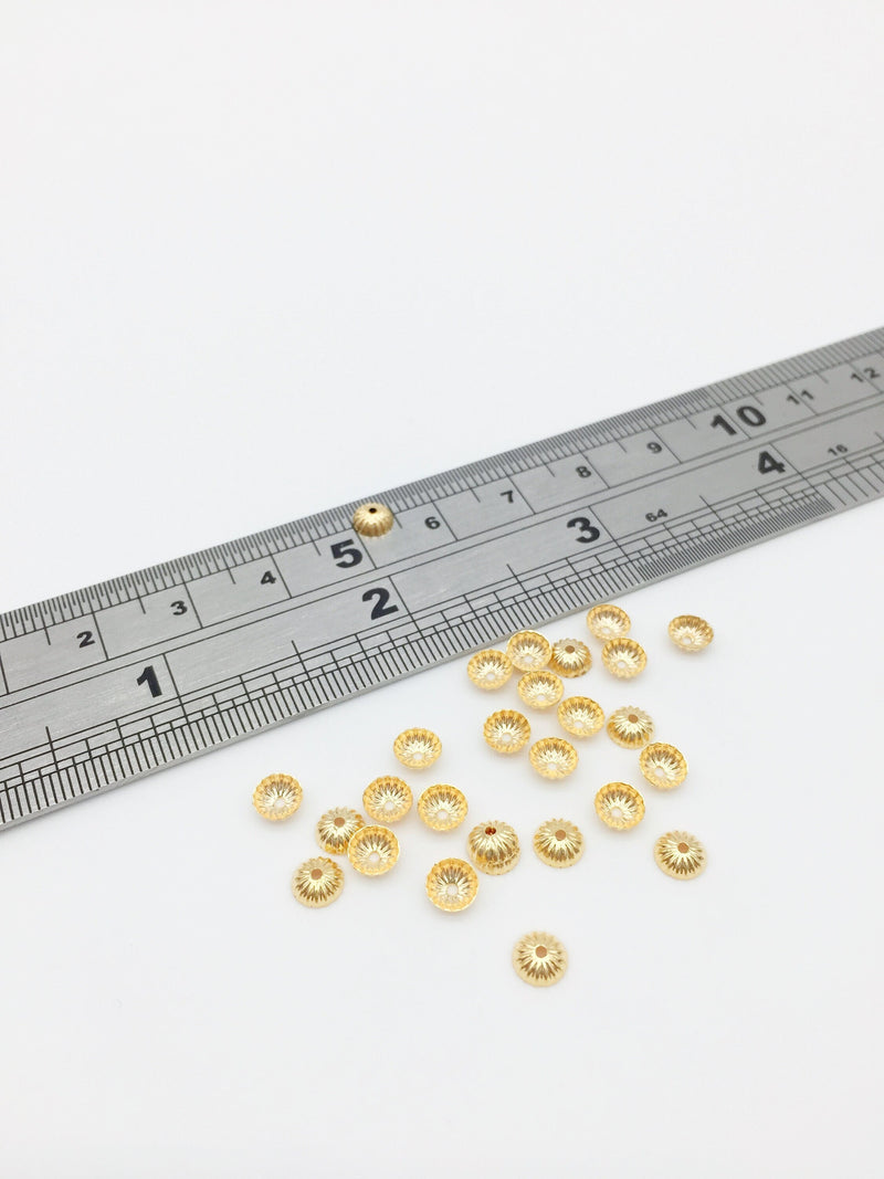 40 x 18K Gold Plated Bead Caps, 5mm Corrugated Gold Bead Caps (3337)