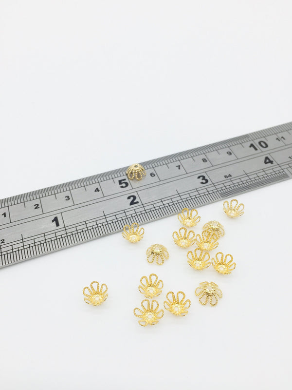 30 x 18K Gold Plated Filigree Bead Caps, 6.5mm (3340)