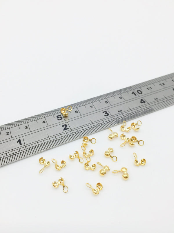 50 x 18K Gold Plated Clamshell Bead Tips, Gold Plated 2.5mm Knot Covers (3342)