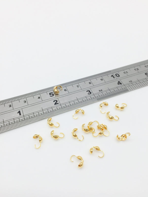 40 x 18K Gold Plated Bead Tips, 3mm Clamshell Knot Covers (3343)