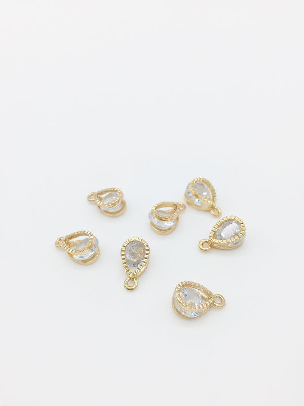 10 x Gold Plated Cubic Zirconia Teardrop Charms, 13x8mm (1365)