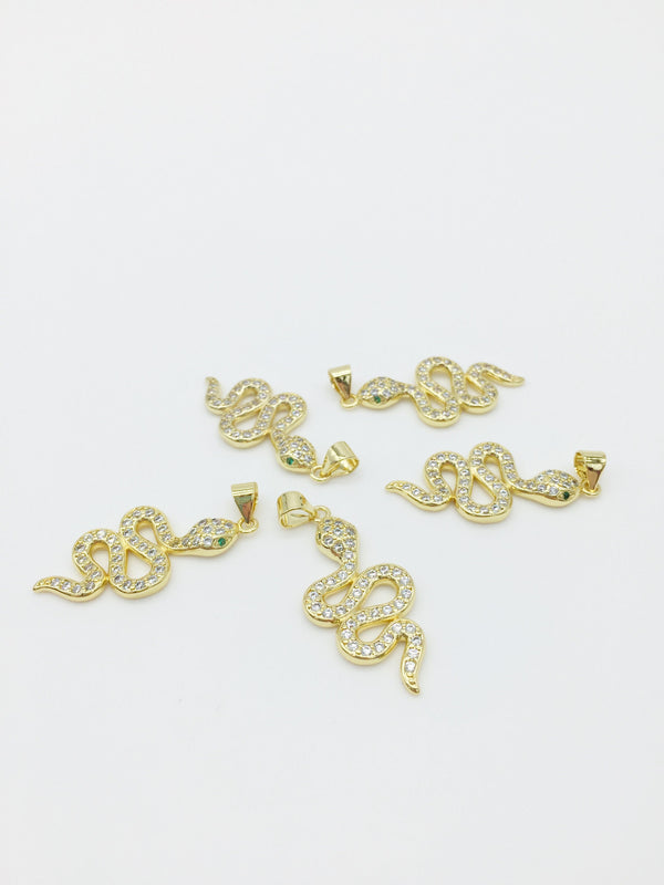 1 x 18K Gold Plated Snake Pendant with Cubic Zirconia, 30x14mm (1368)