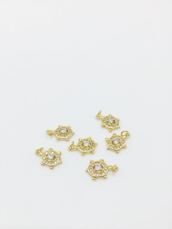 1 x 18K Gold Plated Turtle Charms Inlaid with Cubic Zirconia, 13.5x9mm (1375)