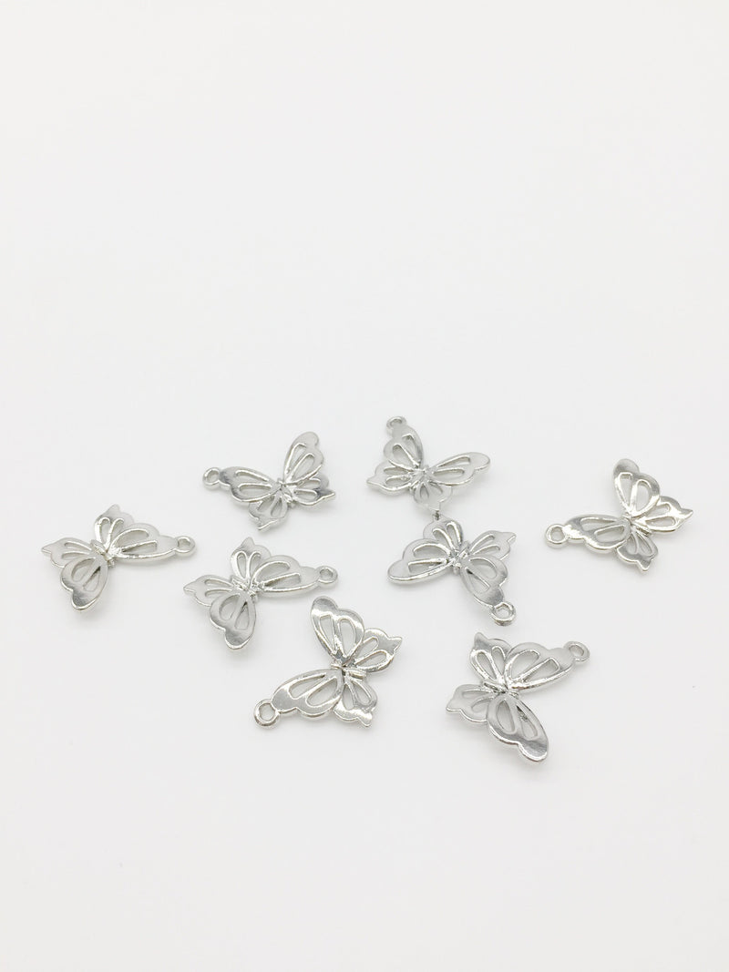 6 x Rhodium Plated Butterfly Pendants, 19x15mm (1392)