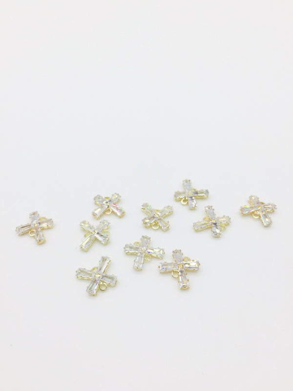 4 x Light Gold Baguette Cubic Zirconia Bowknot Connectors, 10.5x12mm (1394)