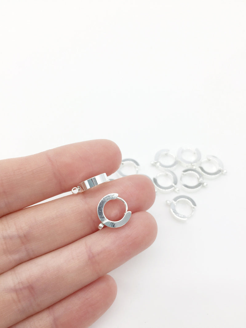 1 pair x Chunky Silver Plated Stainless Steel Huggie Hoop Earring Blanks with Loop, 13x11.5mm (1401)