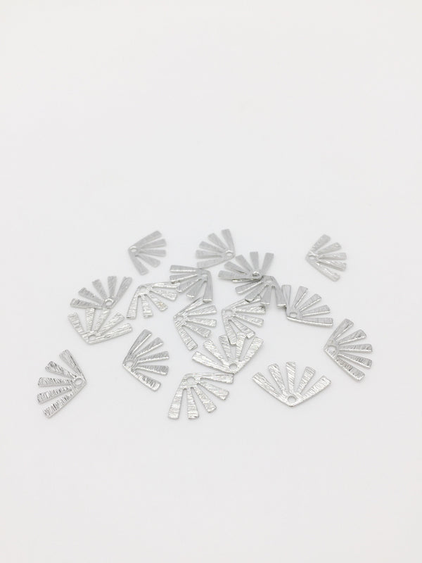 6 x Platinum Plated Textured Fan Charms, 15x10mm (2732)