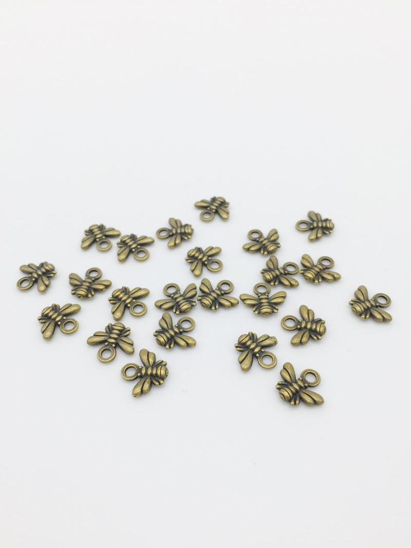 30 x Tiny Antique Bronze Bee Charms, 10x11mm