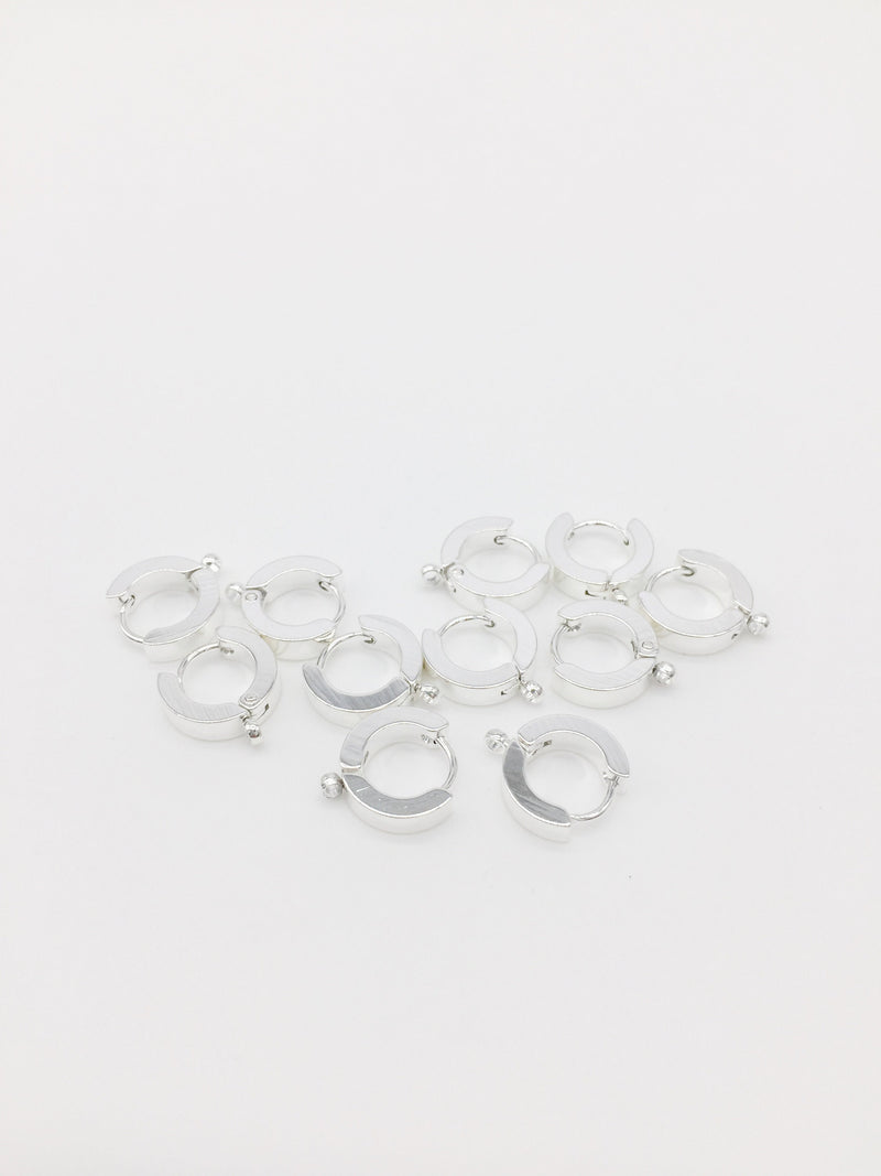 1 pair x Chunky Silver Plated Stainless Steel Huggie Hoop Earring Blanks with Loop, 13x11.5mm (1401)