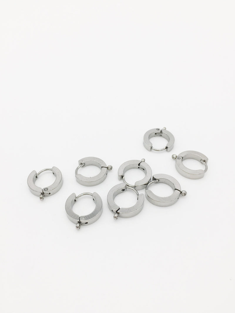 1 pair x Chunky Stainless Steel Huggie Hoop Earring Blanks with Loop, 16x14mm (1405)