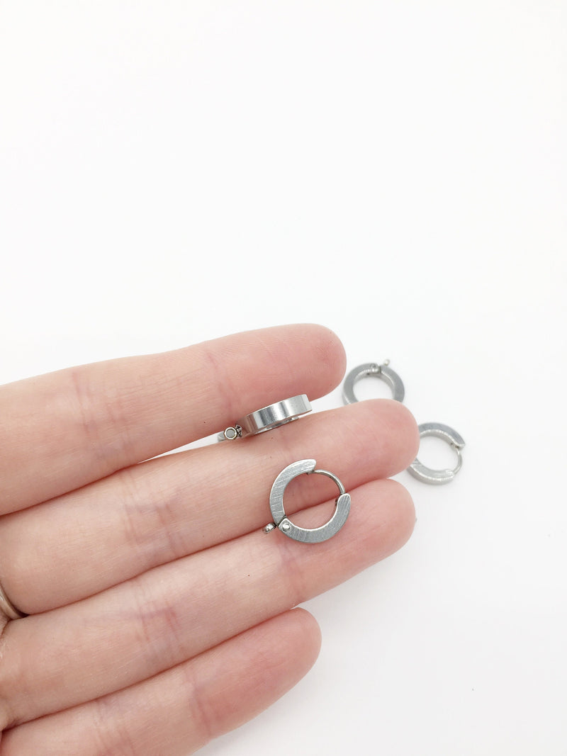 1 pair x Chunky Stainless Steel Huggie Hoop Earring Blanks with Loop, 16x14mm (1405)