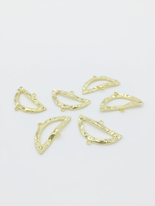 6 x Semi Circle Hammered Gold Connectors, 28x17mm (2169)