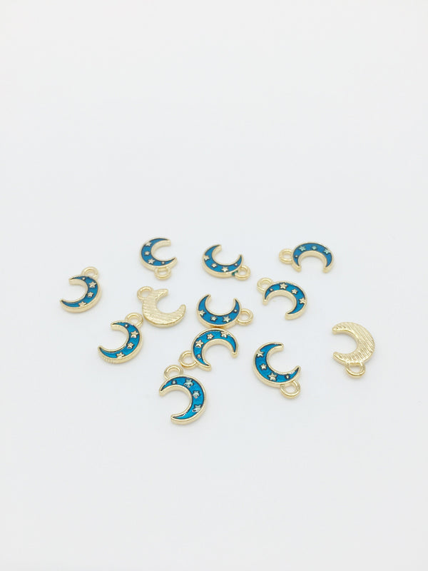 10 x Tiny Gold Tone Enamel Moon Charms, 12x8mm (2170)