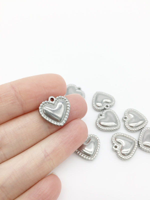 1 x Solid Stainless Steel Heart Charm, 15mm (2160S)