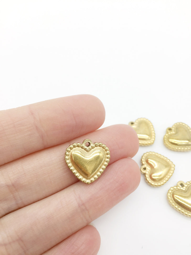 1 x Gold Plated Solid Stainless Steel Heart Charm, 15mm (2160G)