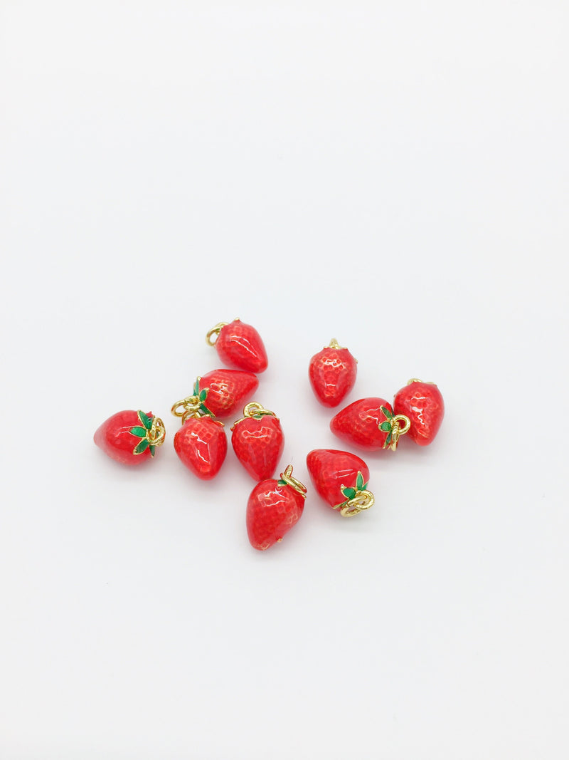 1 x 18K Gold Plated Dainty Strawberry Charm, 12x7mm (2150)