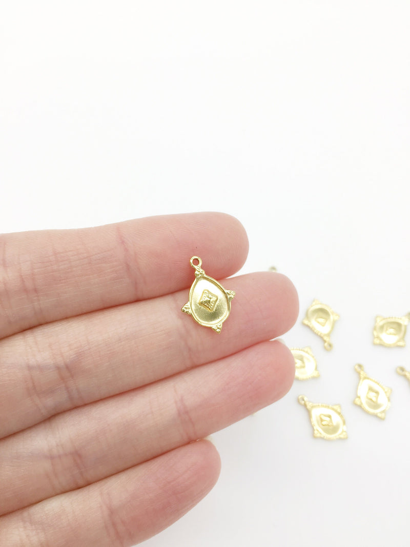 1 x 18K Gold Plated Steel Bali Style Dotted Teardrop Charm, 15x11mm (2155)