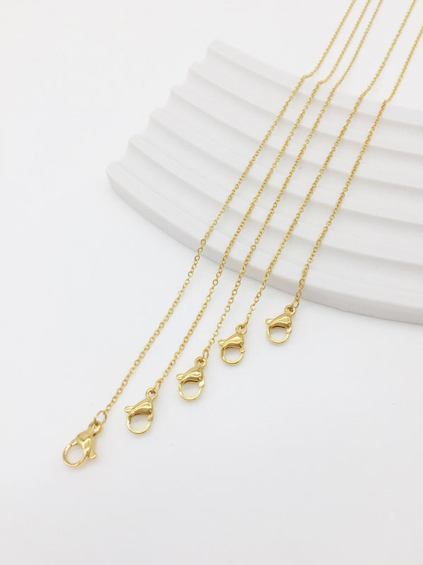 1 x Gold Plated Stainless Steel Fine Cable Chain with Lobster Clasp 40cm/45cm/50cm