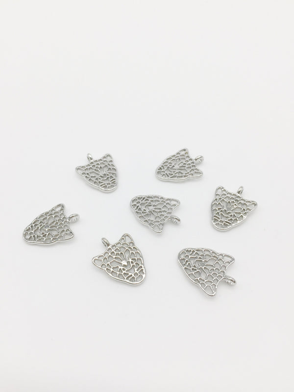 10 x Rhodium Plated Leopard Head Charms, 16x12mm (2120S)