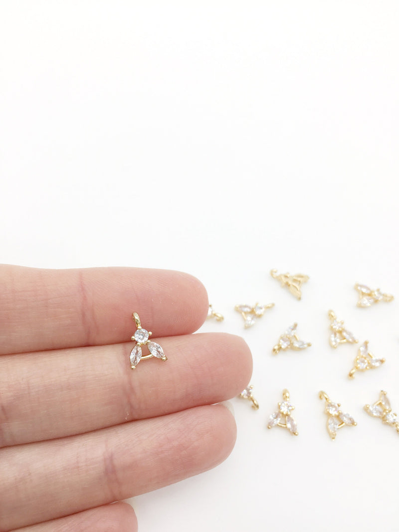 2 x Tiny 18K Gold Plated Marquise CZ Connectors, 10x7mm (2123)