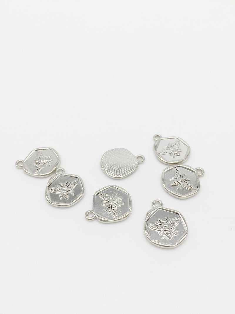 10 x Rhodium Plated Wax Seal Shape Bee Charms Silver Bee Pendants (2125S)