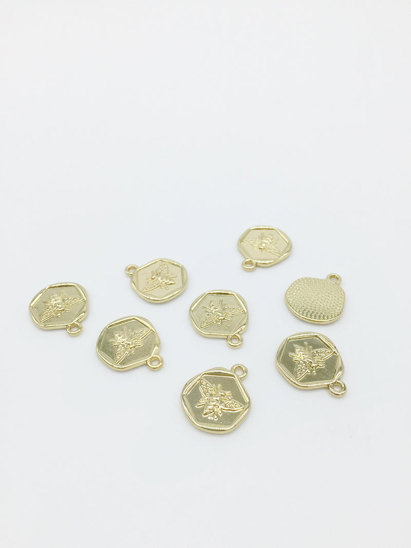 10 x Gold Plated Wax Seal Shape Bee Charms, 16.5x13mm (2125G)