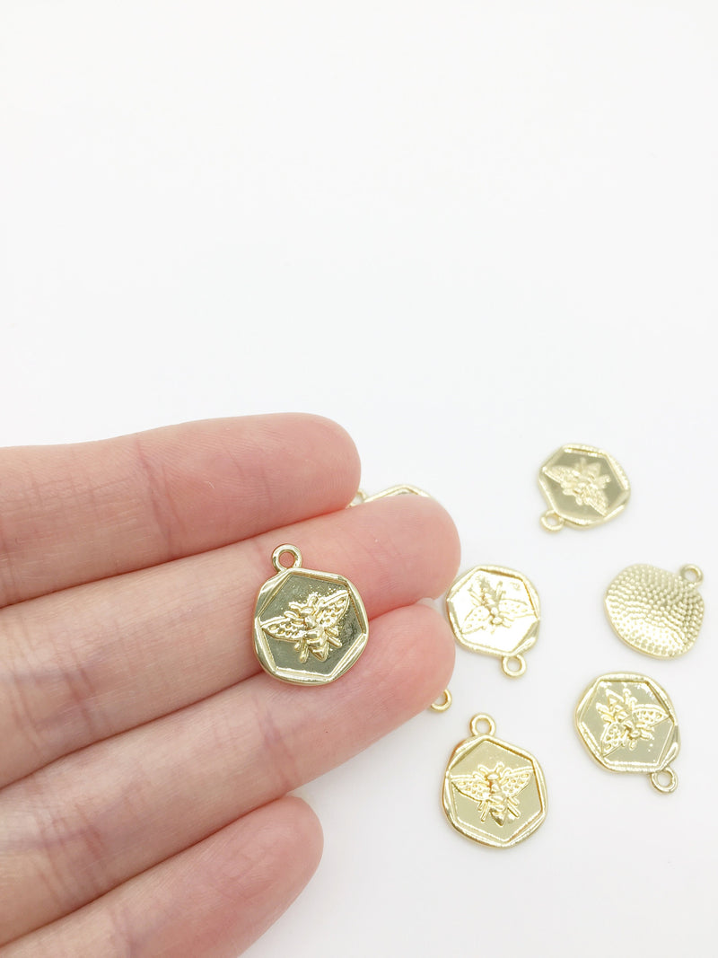 10 x Gold Plated Wax Seal Shape Bee Charms, 16.5x13mm (2125G)