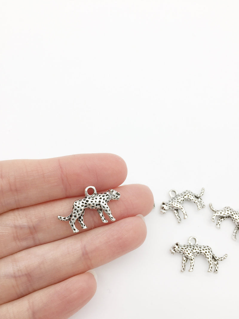 5 x Rhodium Plated Leopard Charms, 25x15mm (2125S)