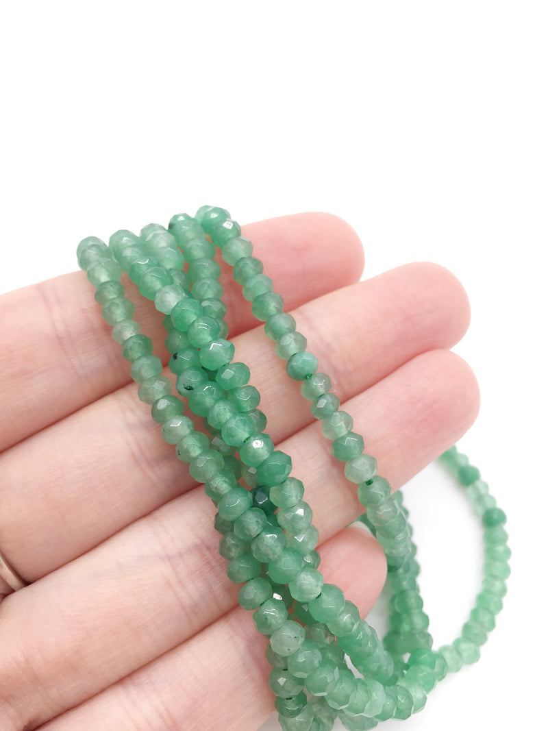 1 strand x Faceted Rondelle Green Malaysia Jade Beads 4x3mm (2127)