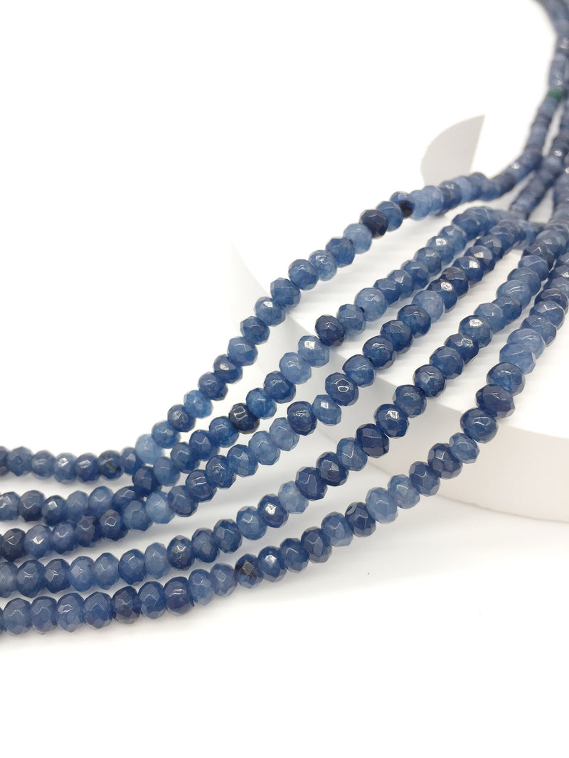 1 strand x Faceted Rondelle Blue Jade Beads, 3x4mm (2128)