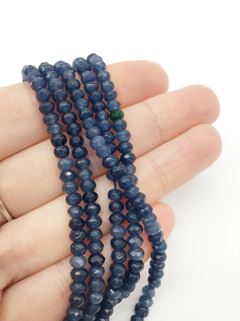 1 strand x Faceted Rondelle Blue Jade Beads, 3x4mm (2128)