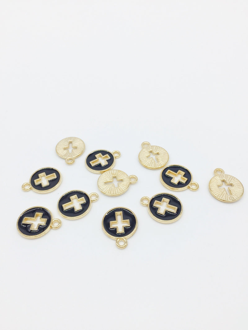 10 x Black Enamel Cut-out Cross Coin Charms, 15x12mm (0024)