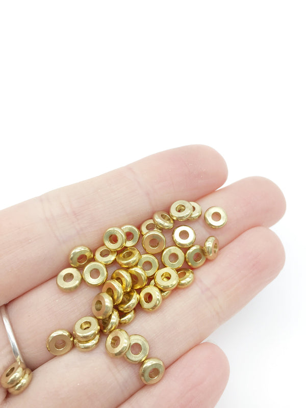 60 x Raw Brass Solid Flat Round Spacer Beads, 6x2mm (0056)