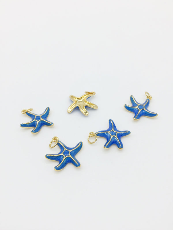 1 x 18K Gold Plated Blue Enamel Starfish Pendant, 20x18mm (0071)