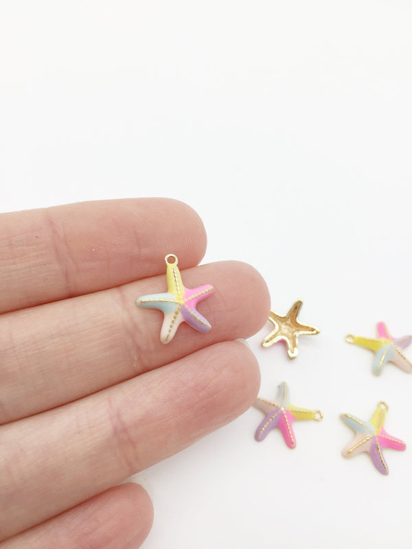 1 x 18K Gold Plated Pastel Enamel Starfish Pendant, 14.5x13mm (0146)