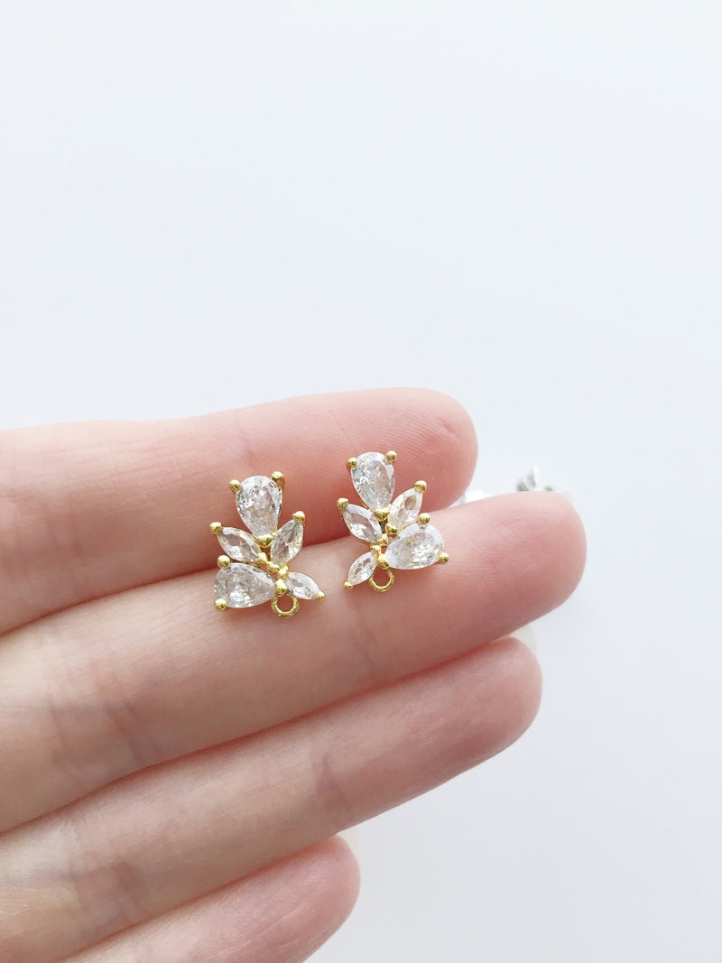 1 pair x Gold or Rhodium Plated Cubic Zirconia Earring Studs with Loop (2733, 1522)