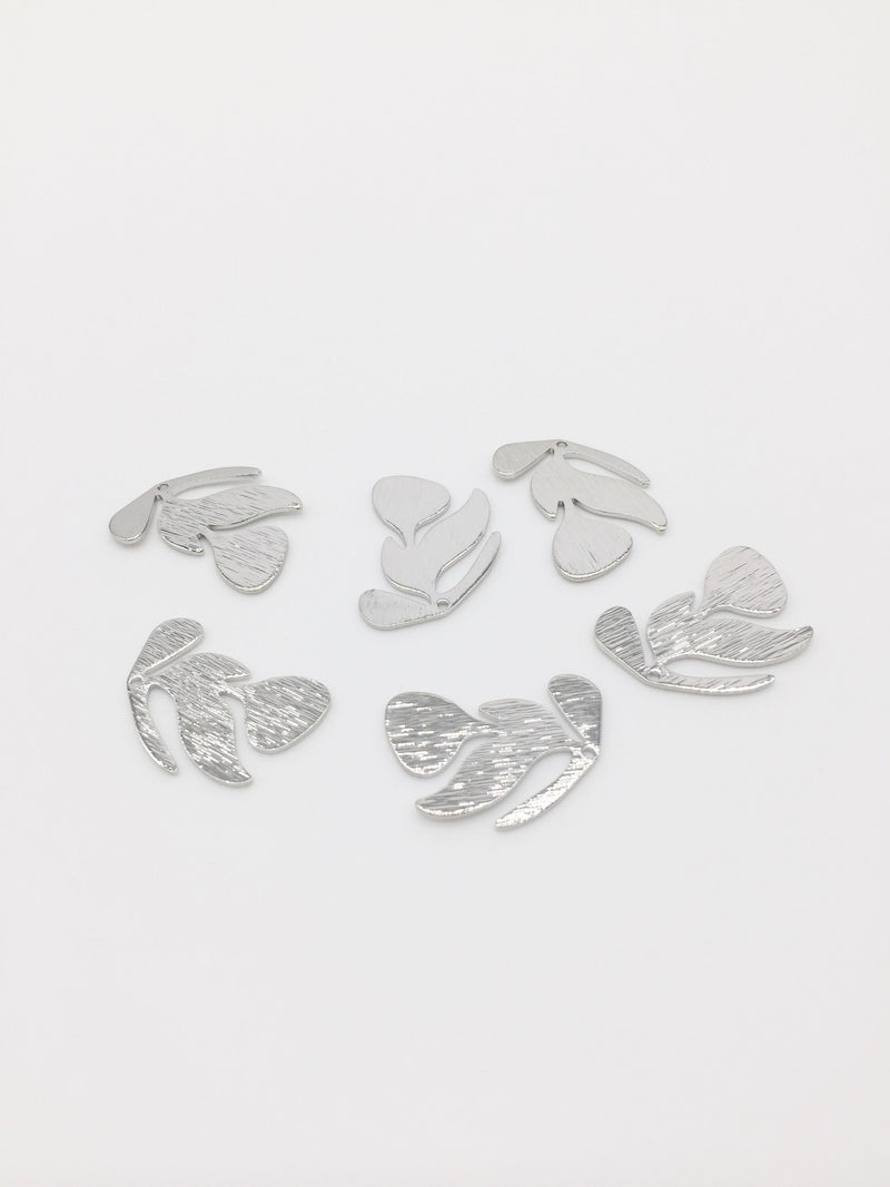 2 x Textured Rhodium Plated Leaf Charms, 21x17mm (2162)