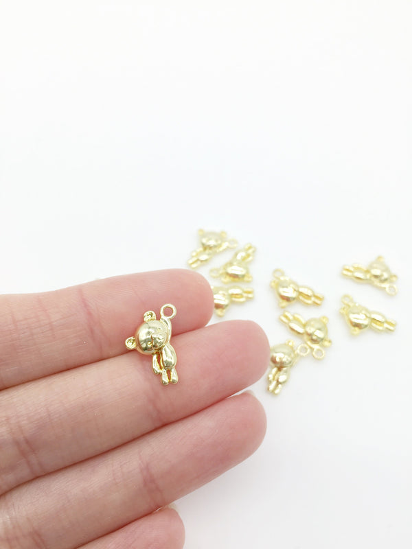 10 x Gold Plated Teddy Bear Charms, 15x11mm (2166)