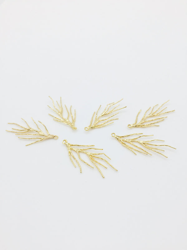 2 x 18K Gold Plated Twig Pendants, 37x18mm Branch Charms (2167)