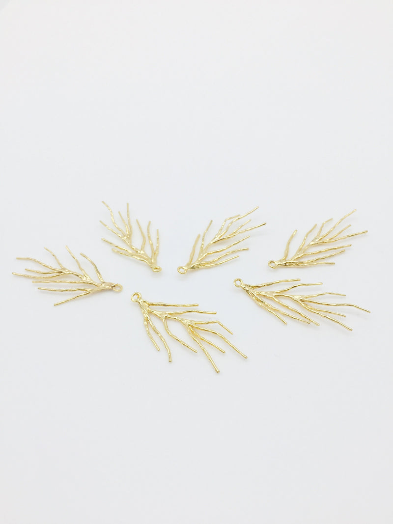 2 x 18K Gold Plated Twig Pendants, 37x18mm Branch Charms (2167)