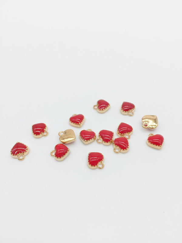 10 x Tiny Red Heart Charms, Enamelled Heart Pendants 8.5x8mm (2174)