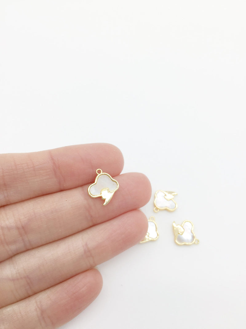 1 x 18K Gold Mother of Pearl Cloud and Lightning Bolt Charms, 13x11mm (2176)