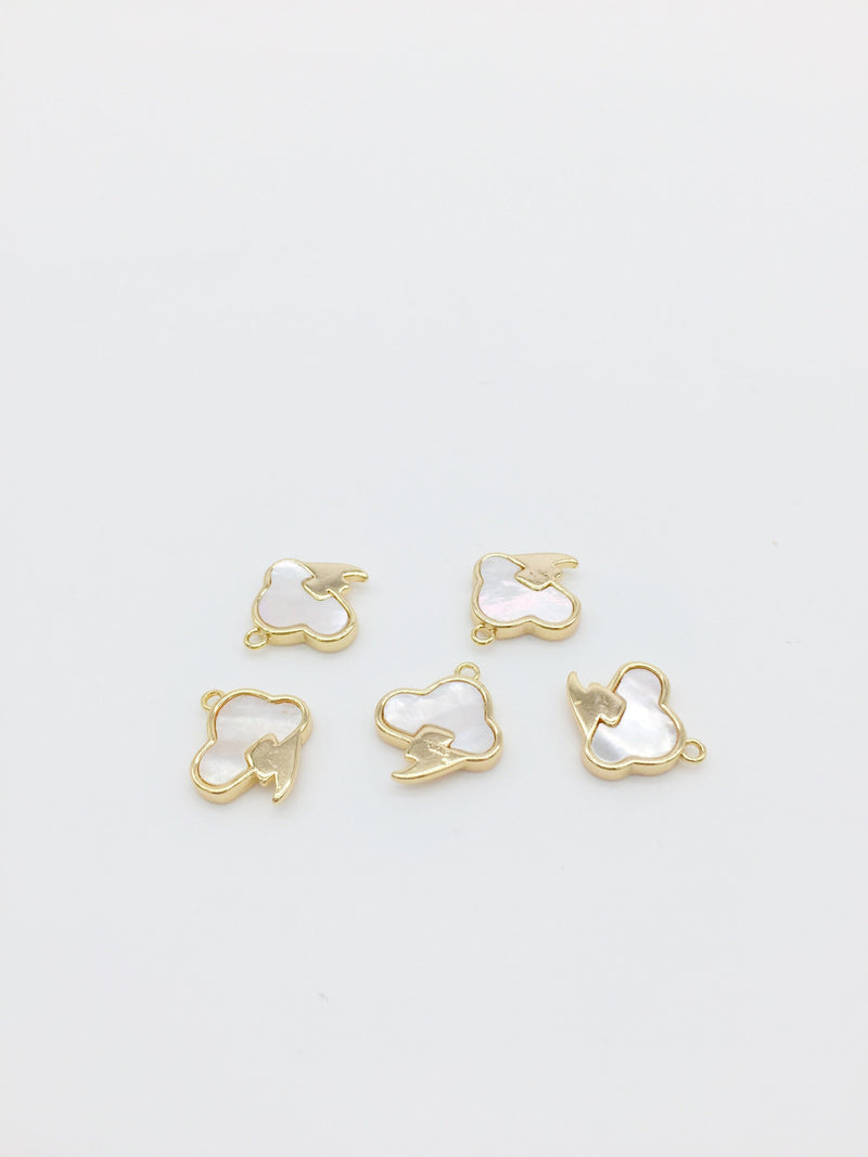 1 x 18K Gold Mother of Pearl Cloud and Lightning Bolt Charms, 13x11mm (2176)