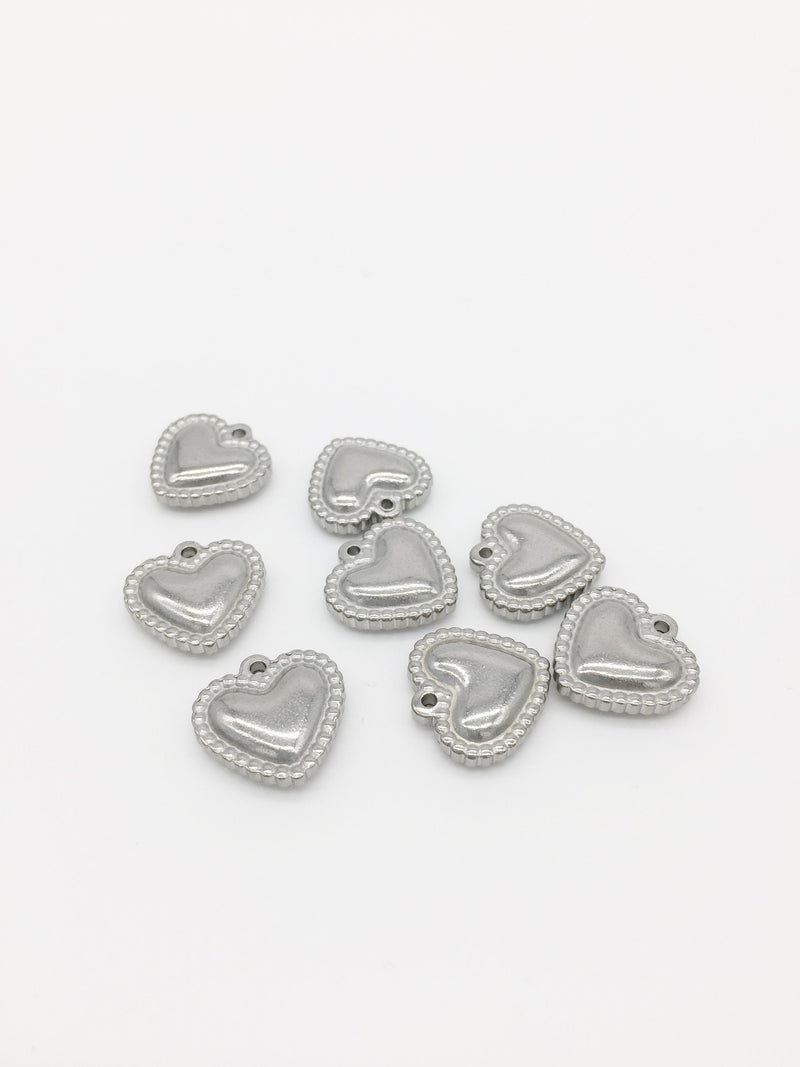 1 x Solid Stainless Steel Heart Charm, 15mm (2160S)