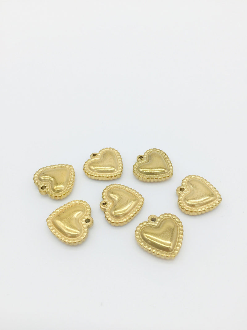 1 x Gold Plated Solid Stainless Steel Heart Charm, 15mm (2160G)