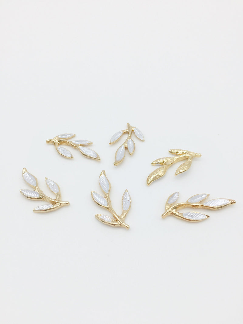 6 x Champagne Gold Willow Leaf Branch Embellishment, 27x10mm (C2)