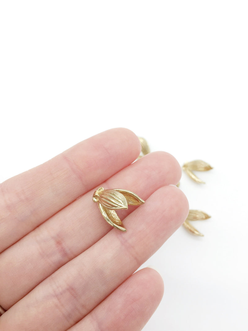 6 x Champagne Gold Flower Bud Beads, 15x12mm